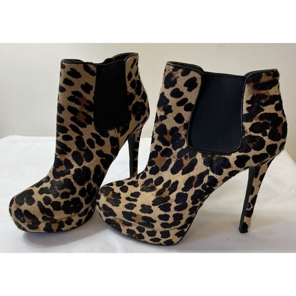 Gianni Bini Womens Platform Calf Hair Leopard Print Booties 7.5 - Picture 1 of 6